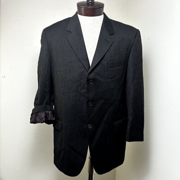 Mezzanotte Uomo Men's 3/4 Sleeves Green‎ Brown Textured Blazer Pure Wool Italy - Picture 3 of 9